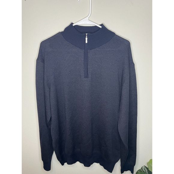 Hathaway Platinum 100% Merino Wool 1/4 Zip Sweater XL Made in Italy Navy Blue - Picture 1 of 3